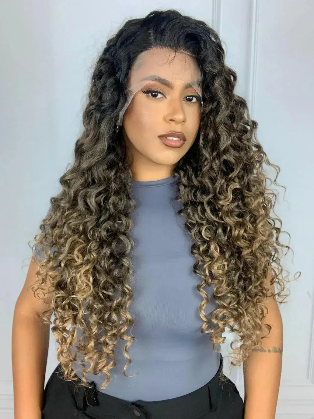 Lace Front HD Italia 8/30 Cacheada Castanha Loira - Repartição Livre 13x4