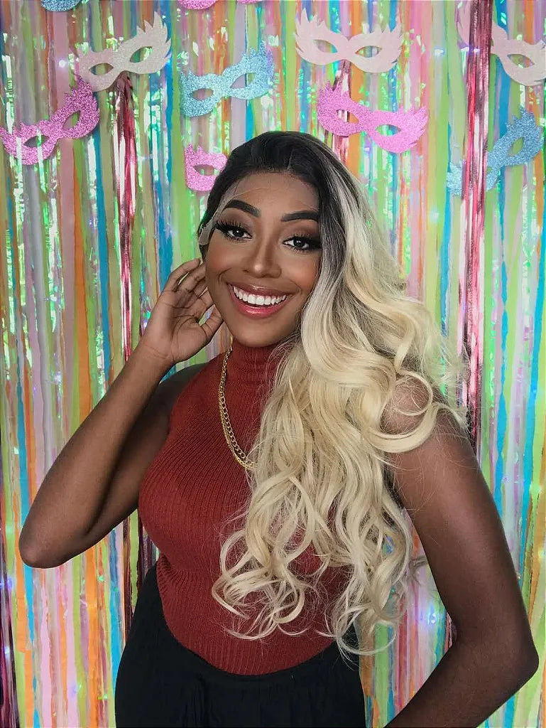 Lace Front Hara Andy Loira com Raiz Preta Ondulada
