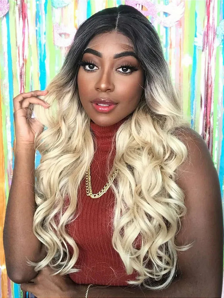 Lace Front Hara Andy Loira com Raiz Preta Ondulada