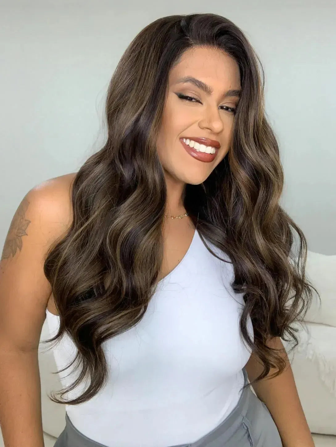 Lace Front Harriet Castanho com Luzes - Repartição Livre 13x4