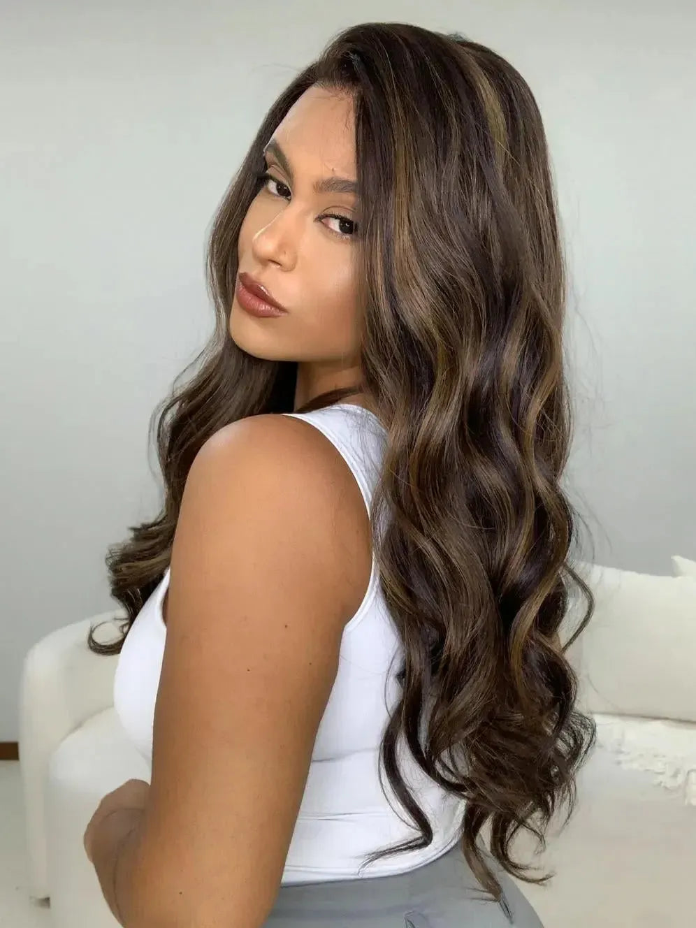 Lace Front Harriet Castanho com Luzes - Repartição Livre 13x4