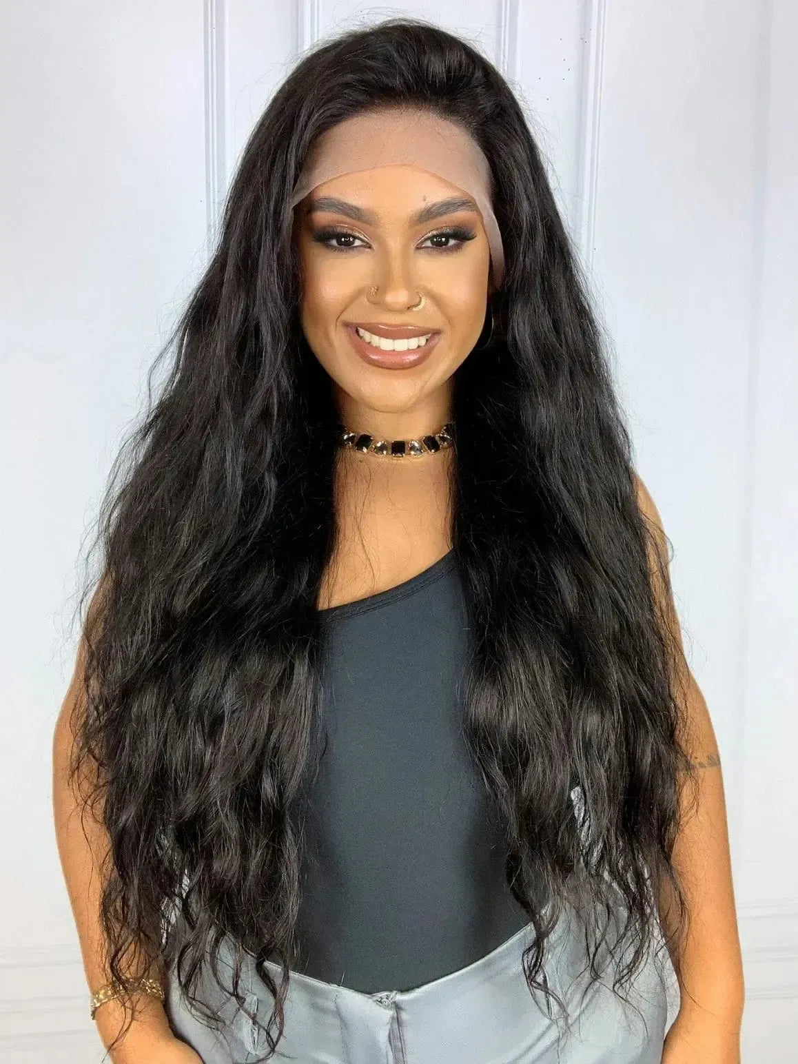 Lace Front Humana Antonella Preta Ondulada - Repartição Livre 13x6