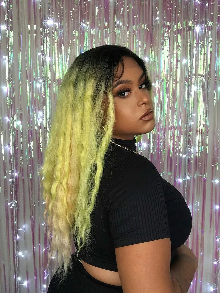 Lace Front Jenna Lemony Ondulada Amarelo Rosa Com Raiz Escura 60 cm