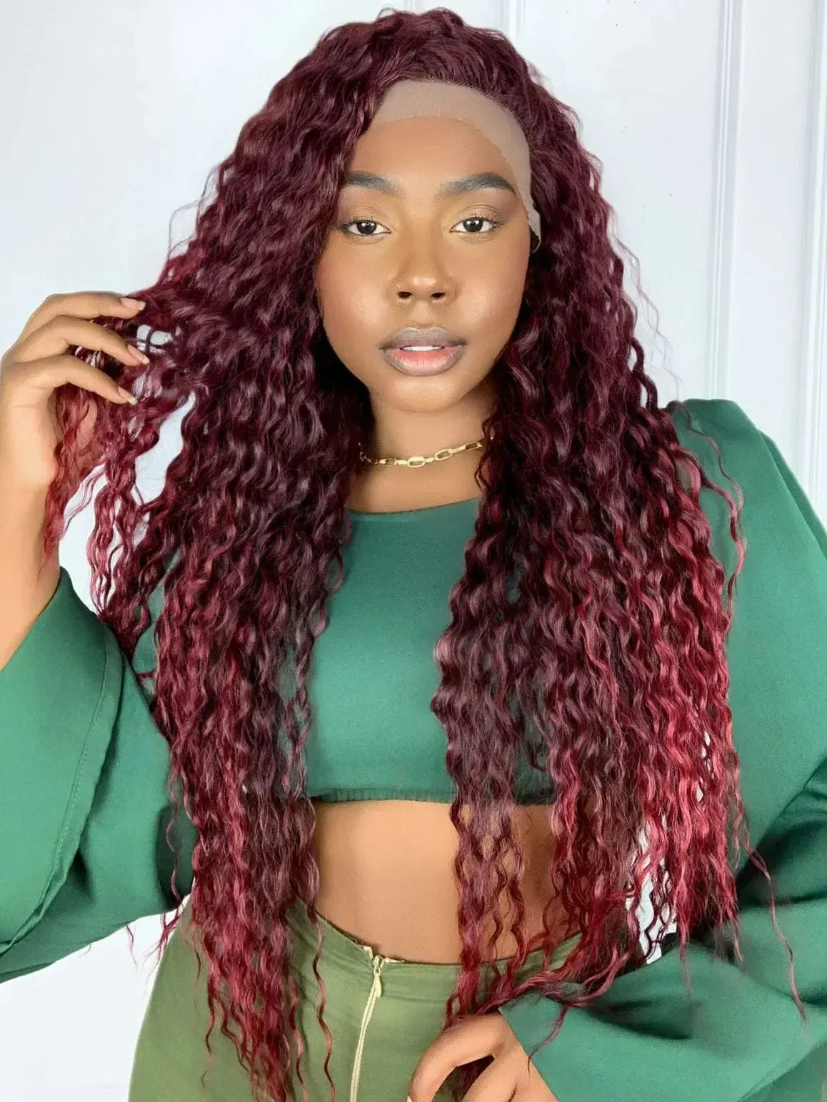 Lace Front Kama Vermelha Cacheada - Repartição Livre 13x1
