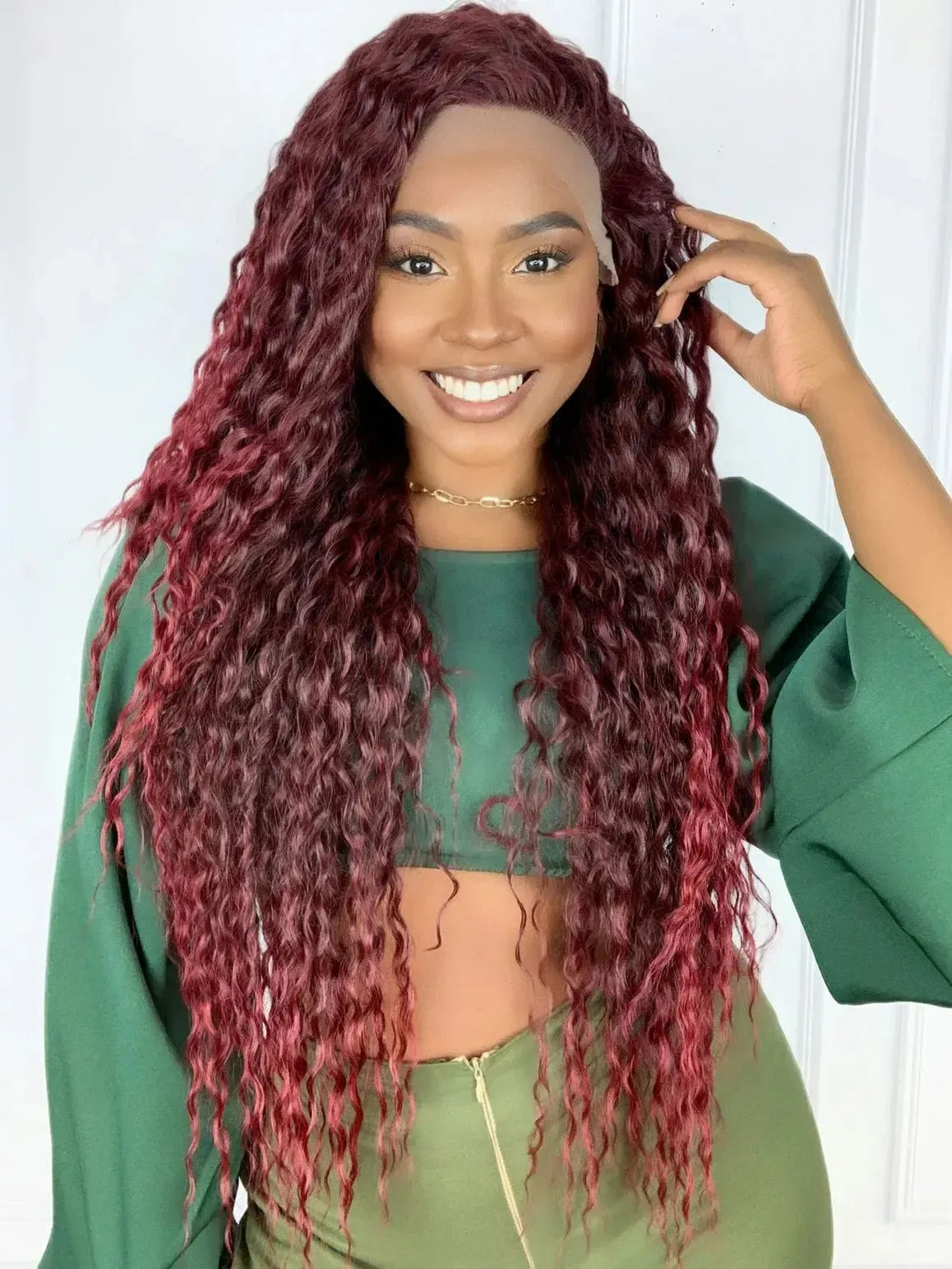 Lace Front Kama Vermelha Cacheada - Repartição Livre 13x1