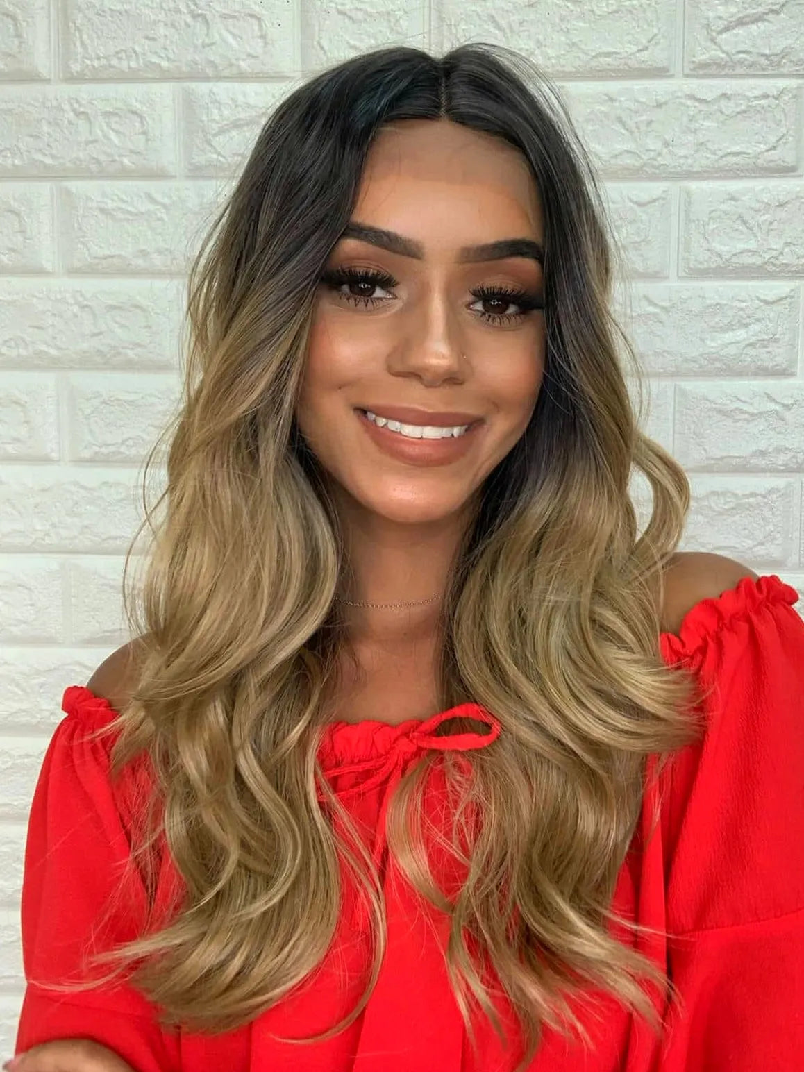 Lace Front Lorelay Castanha Raiz Castanha Ondulada