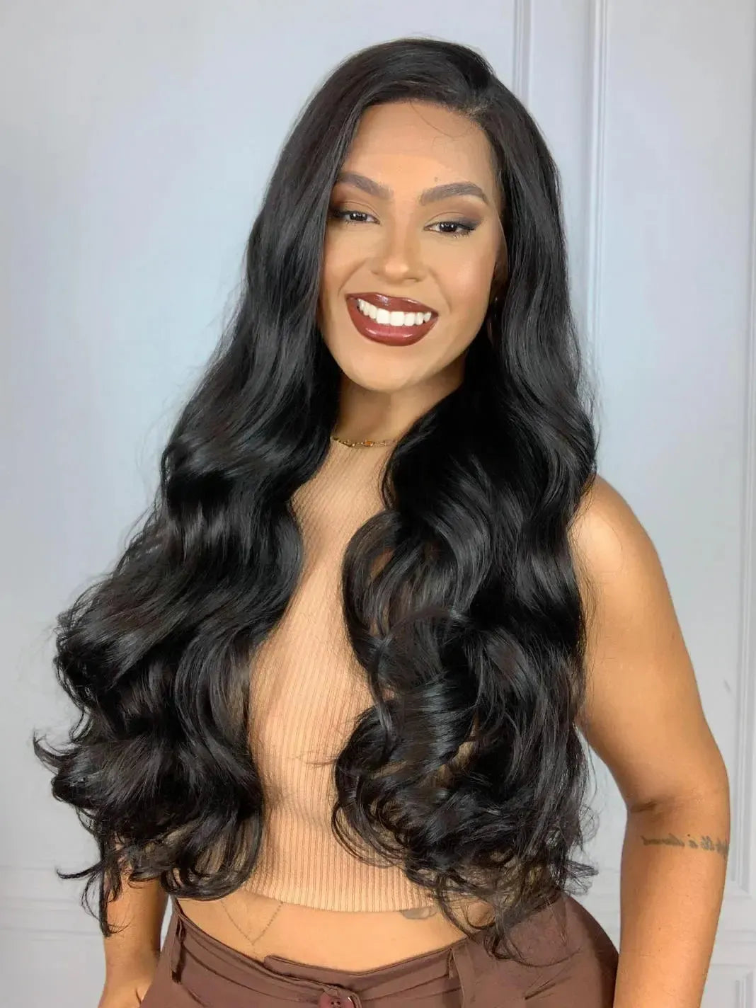 Lace Front Nathalia Castanho Escuro Ondulada - Repartição Livre 13x3