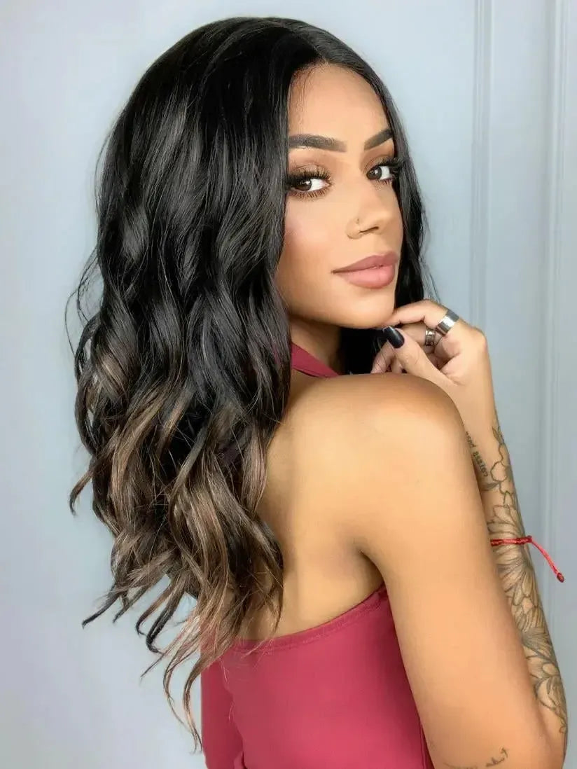 Lace Front Nely Castanho com Luzes Ondulada