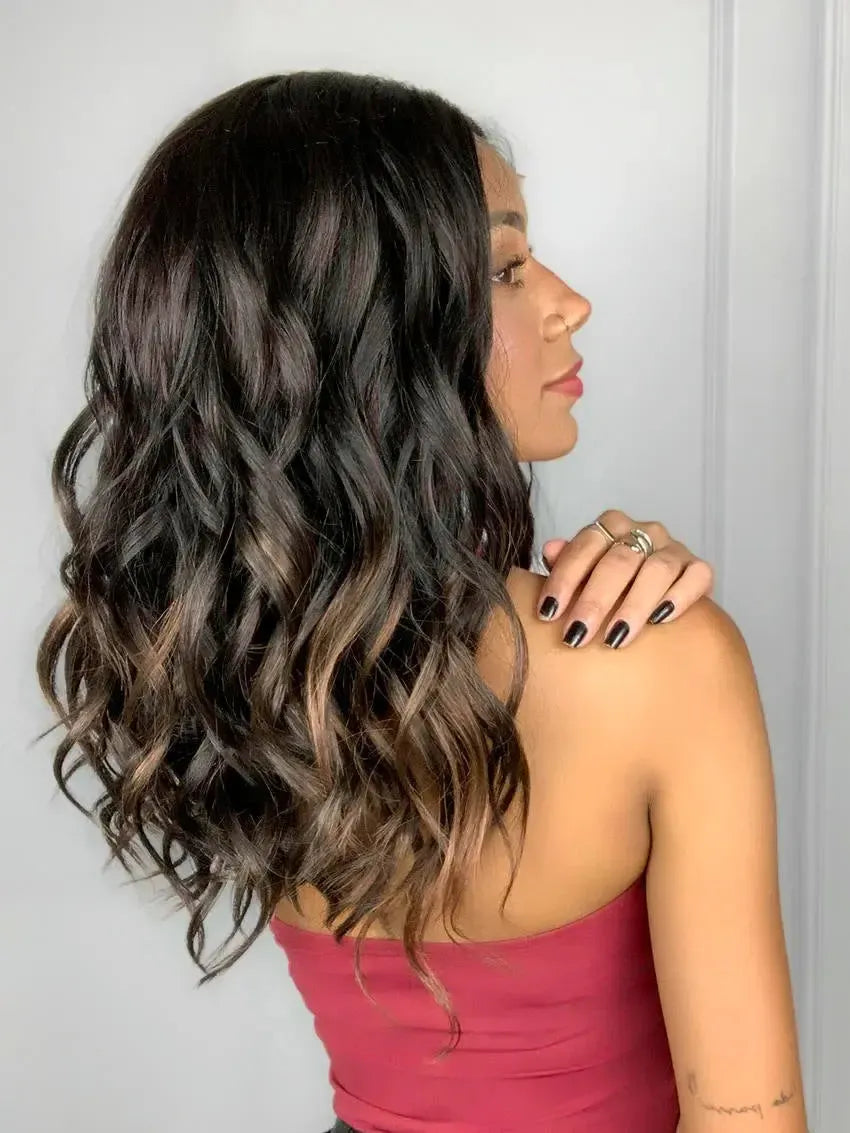 Lace Front Nely Castanho com Luzes Ondulada