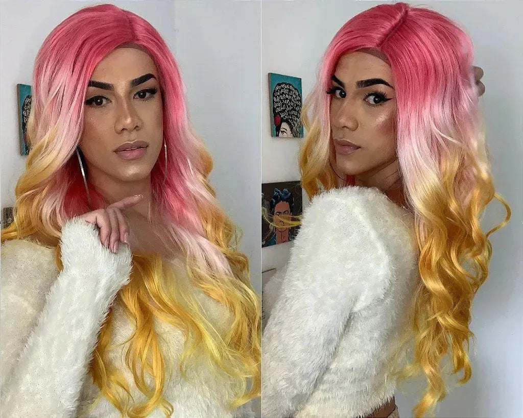 Lace Front Pink Lemonade Girl Colorida Ondulada 70 cm