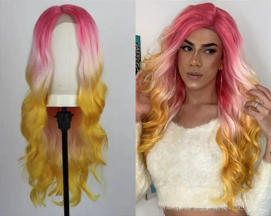 Lace Front Pink Lemonade Girl Colorida Ondulada 70 cm