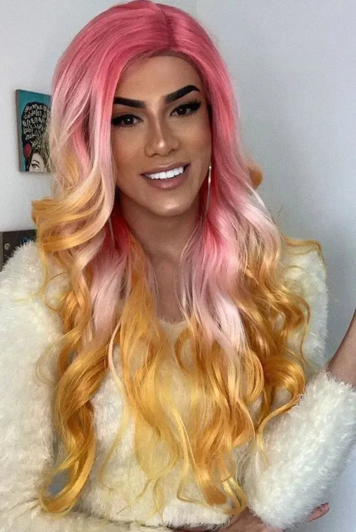 Lace Front Pink Lemonade Girl Colorida Ondulada 70 cm