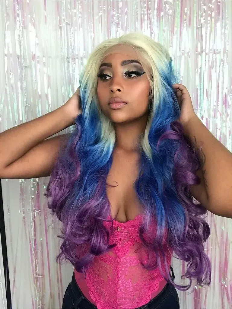 Lace Front Serena Colors Loiro Azul Roxo 75cm - Repartição Livre 13x3