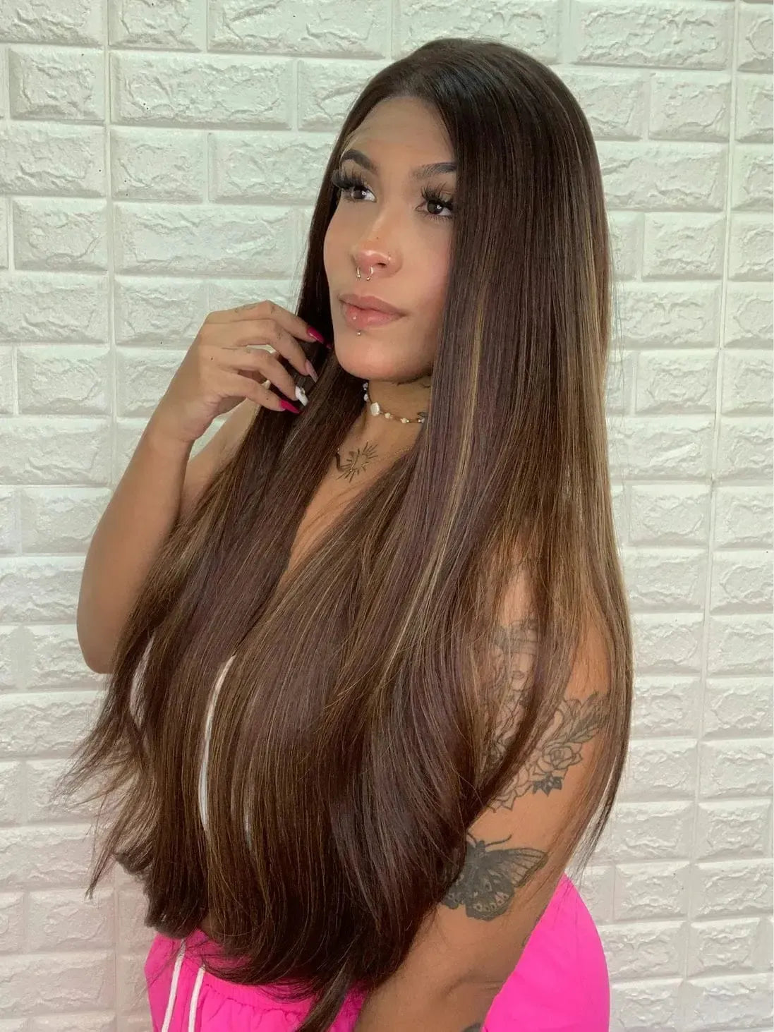 Lace Front Tela HD Beyonce Castanho com Luzes 33/27 - Repartição Livre 13x4