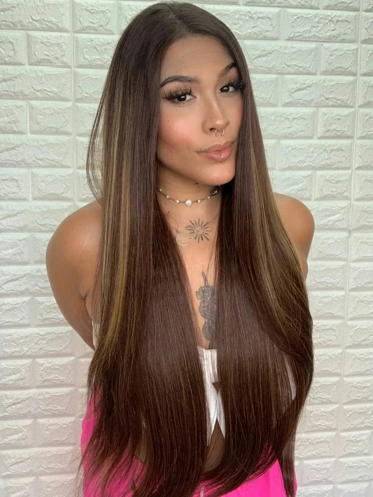 Lace Front Tela HD Beyonce Castanho com Luzes 33/27 - Repartição Livre 13x4