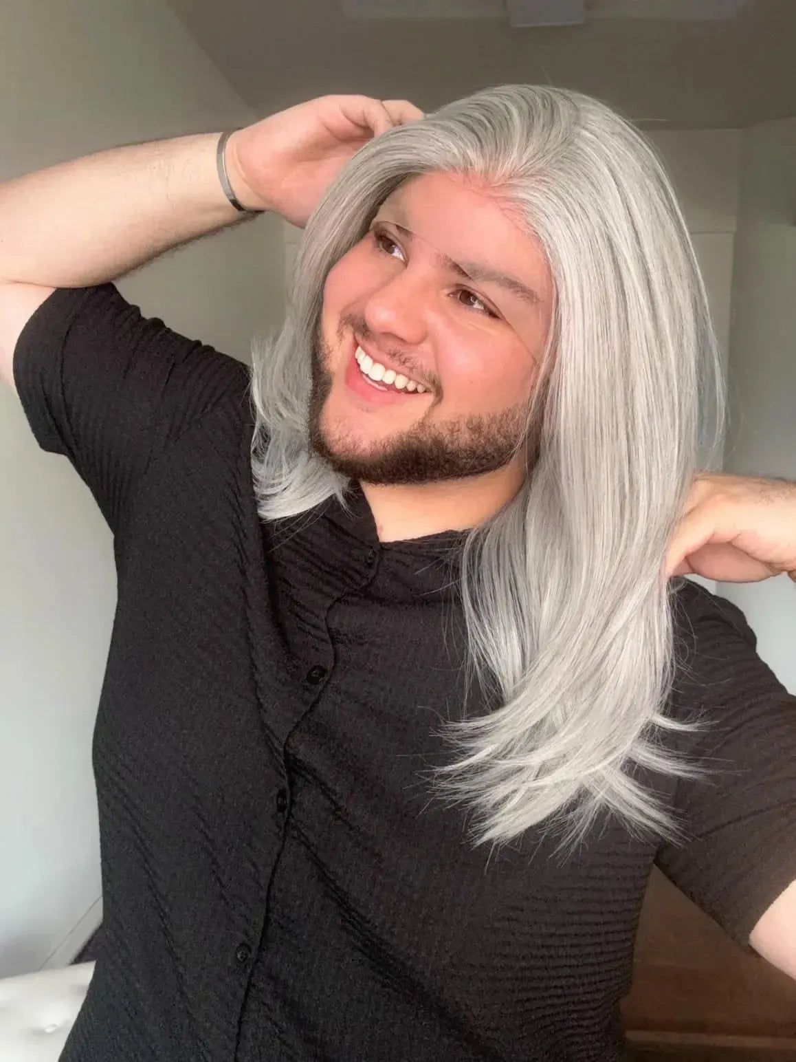 Lace Front Tela HD Grisalha Repartição Livre 13x6 Peça Única 034