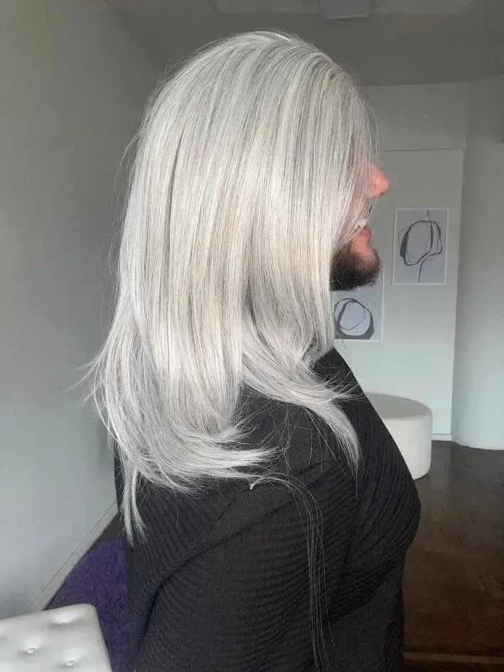 Lace Front Tela HD Grisalha Repartição Livre 13x6 Peça Única 034