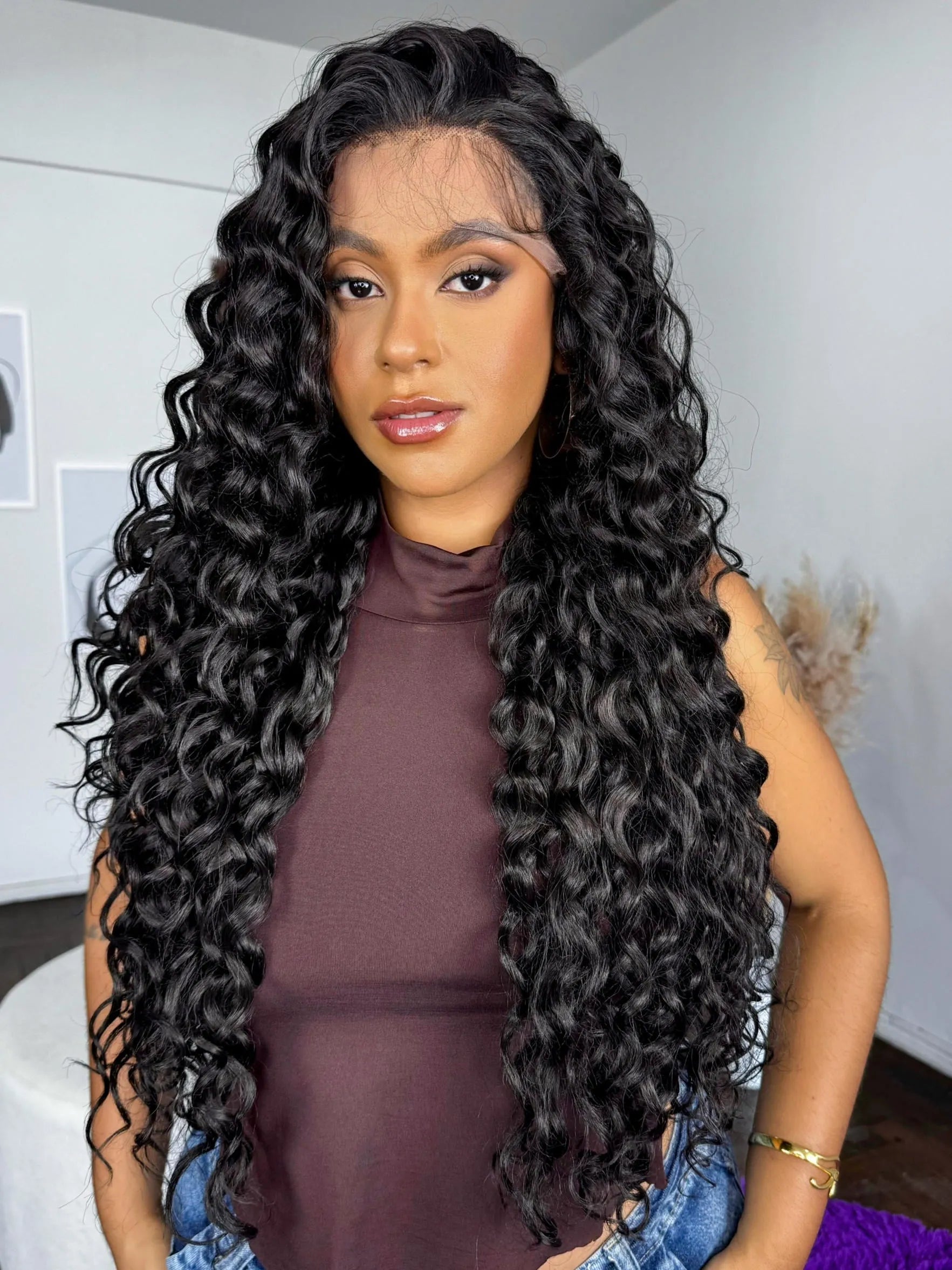 Lace Front Tela HD Italia Castanho 4 Cacheada - Repartição Livre 13x4