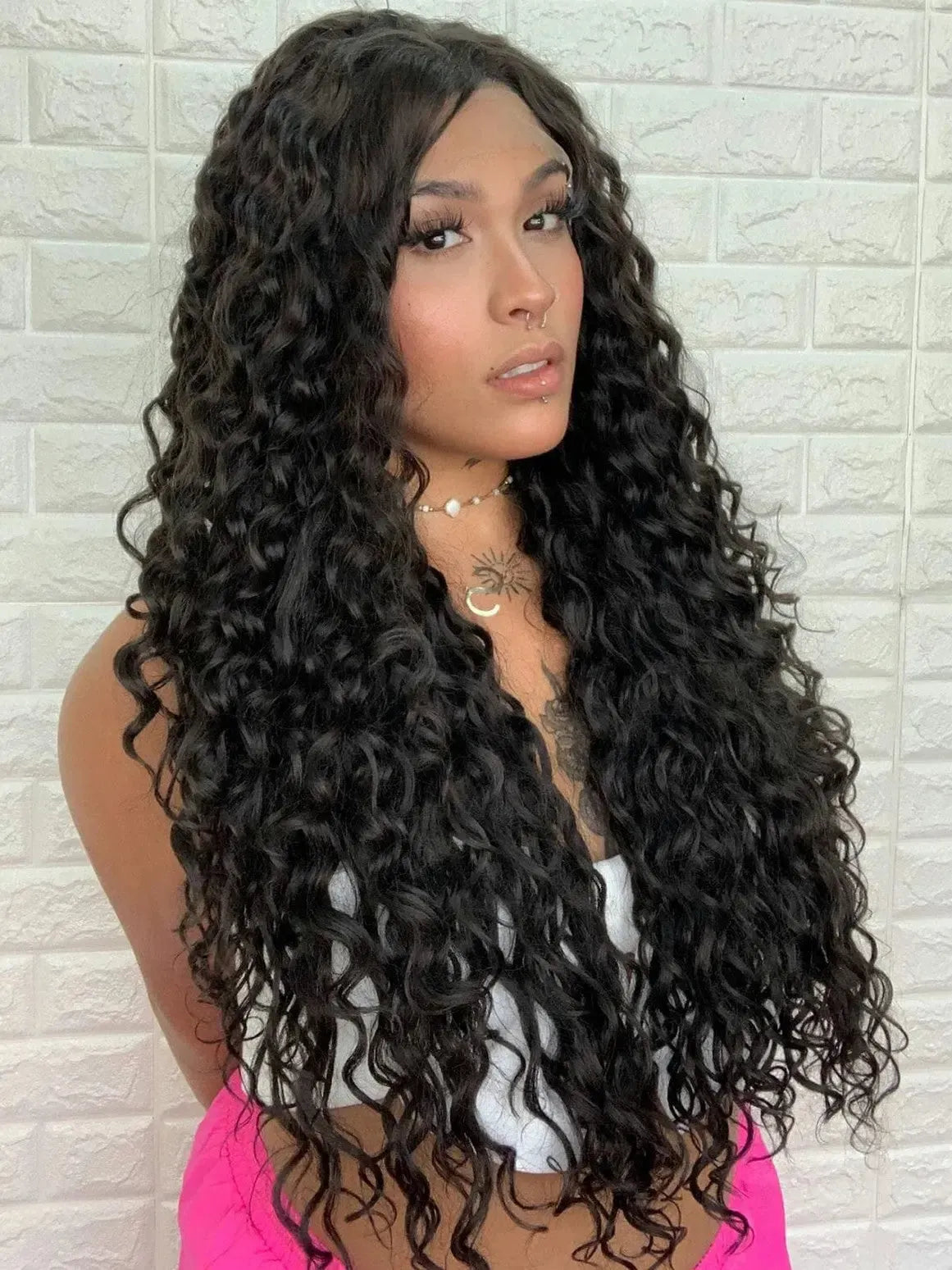 Lace Front Tela HD Italia Castanho Escuro Cacheada - Repartição Livre 13x4