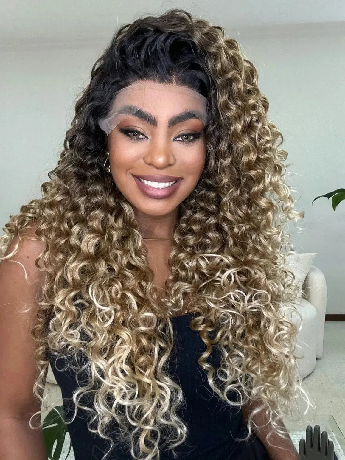 Lace Front Tela HD Italia Loira Cacheada Repartição Livre 13x4