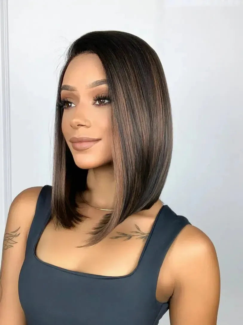 Lace Front Tela HD Lovenna Castanho com Mechas N2/30 - Repartição Livre 13x4