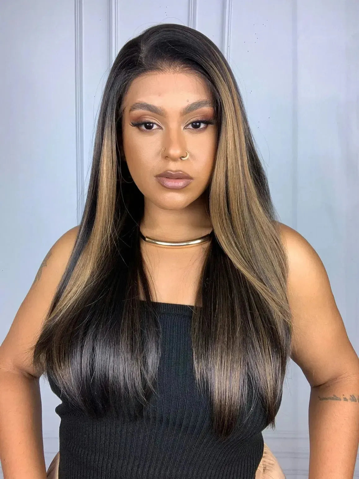Lace Front Tela HD Sonia Castanha Luzes TF2 Repartição Livre 13x6