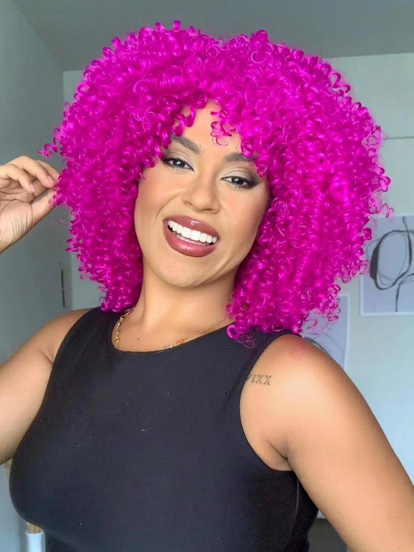 Peruca Dandara Cacheada Rosa Pink 45 cm