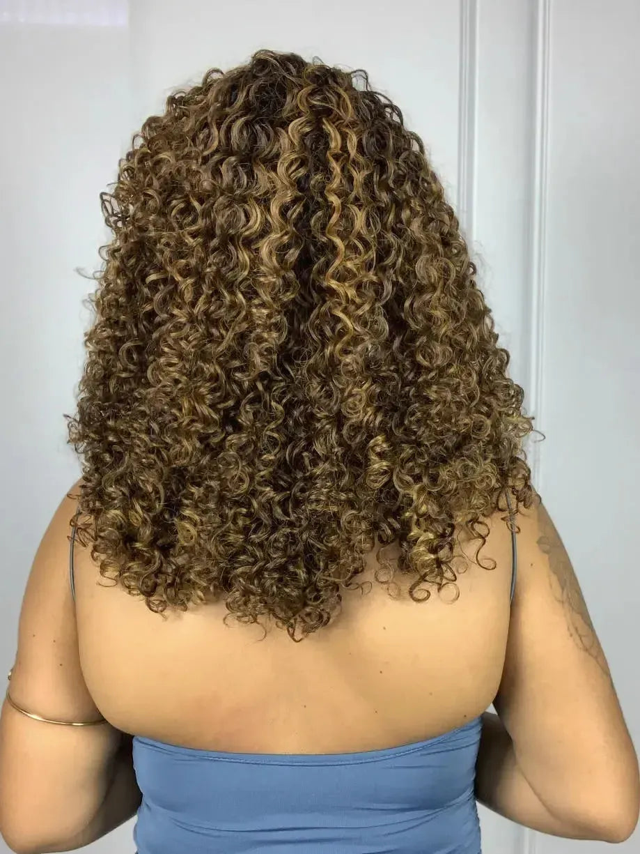 Peruca Felina Bio Fibra Castanho com Luzes 33/22 Cacheada