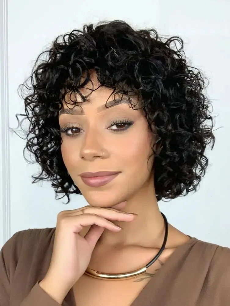 Peruca Humana Giovanna Cacheada Preta Curta