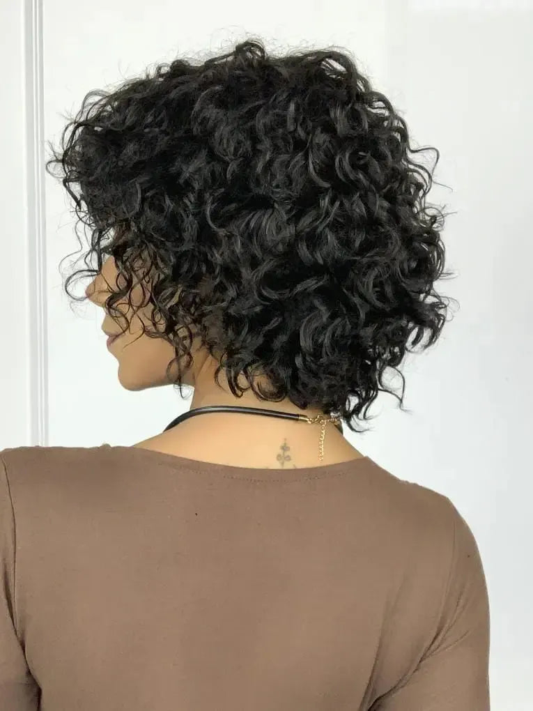 Peruca Humana Giovanna Cacheada Preta Curta