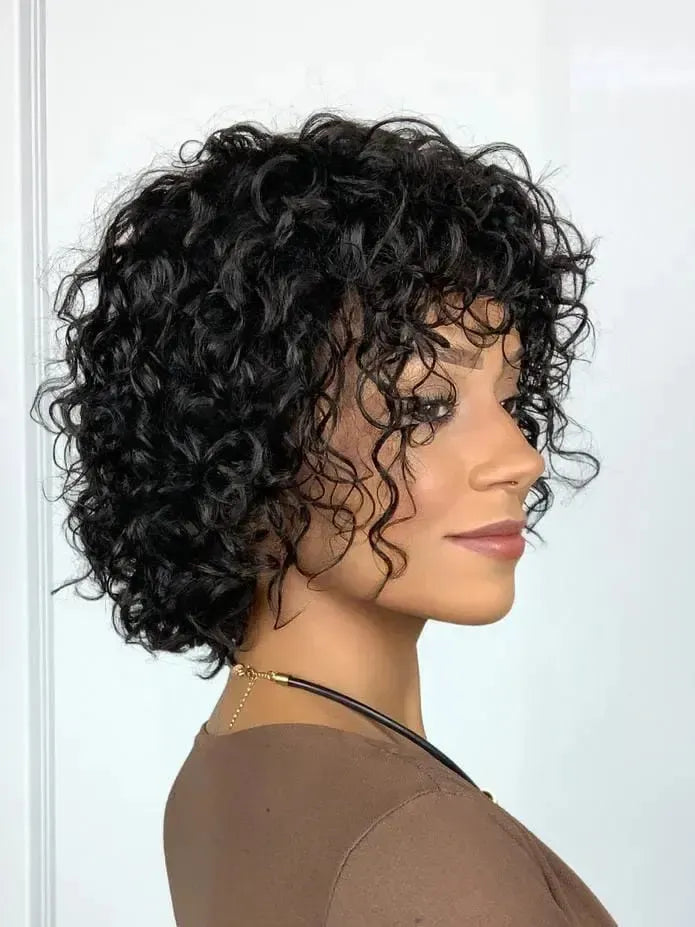 Peruca Humana Giovanna Cacheada Preta Curta