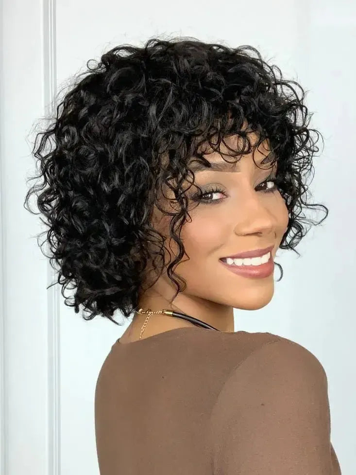 Peruca Humana Giovanna Cacheada Preta Curta