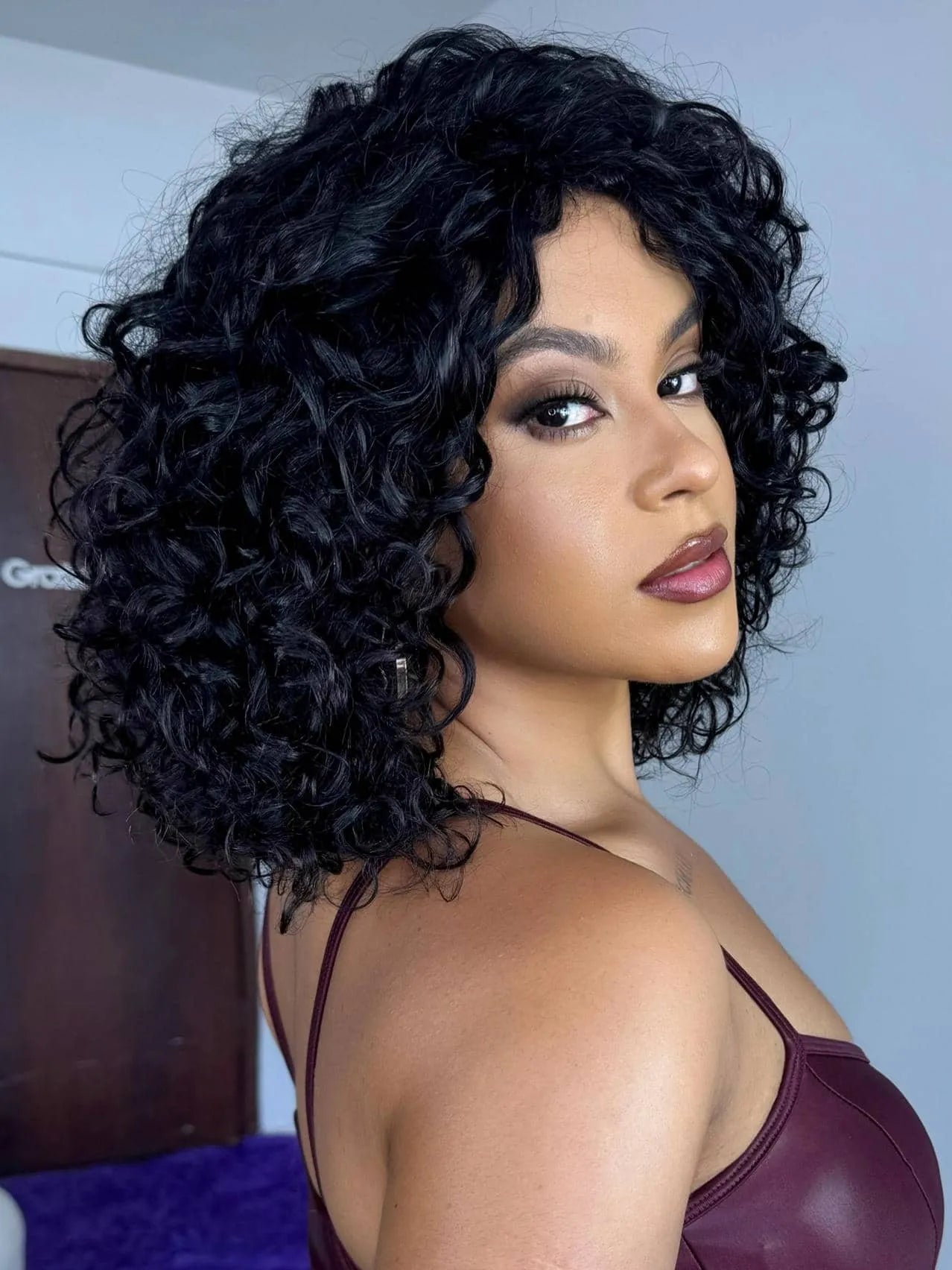 Peruca Humana Mariza Cacheada Castanho Escuro