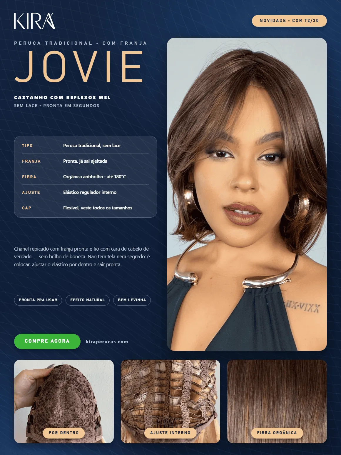Peruca Jovie Castanho T2/30 Franja