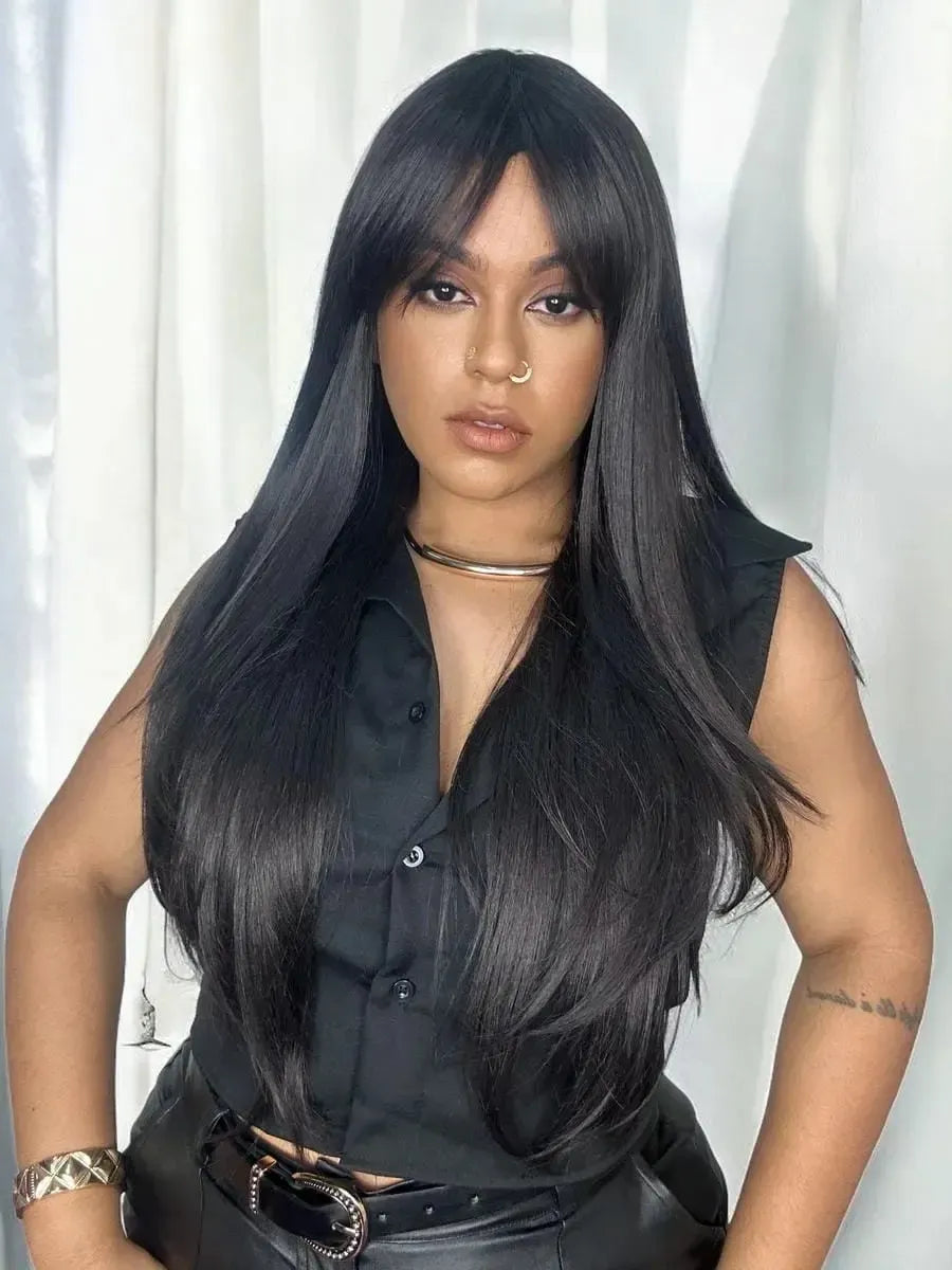 Peruca Lauane Castanho Escuro com Franja (Premium)