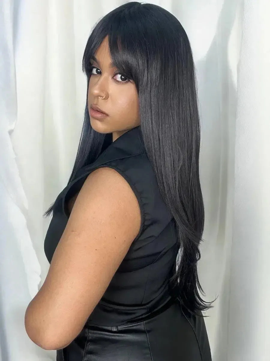 Peruca Lauane Castanho Escuro com Franja (Premium)