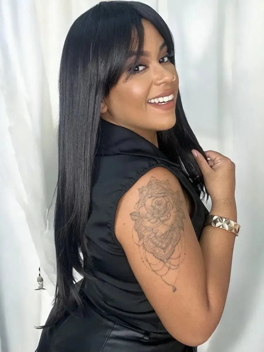 Peruca Lauane Castanho Escuro com Franja (Premium)