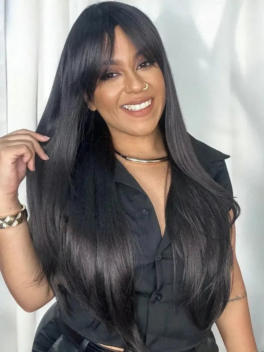 Peruca Lauane Castanho Escuro com Franja (Premium)