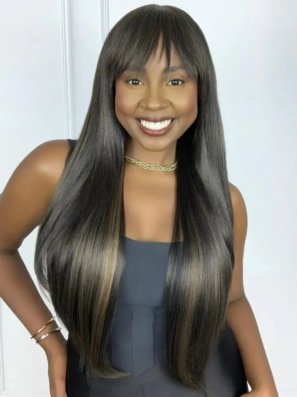 Peruca Lauane Castanho Luzes F2/27 com Franja (Premium)