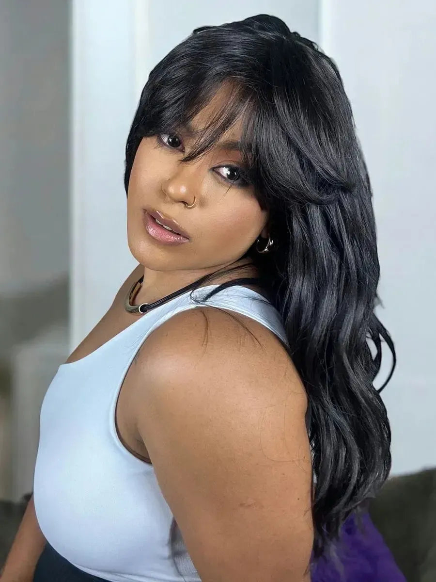 Peruca Loren Castanho Escuro com Franja Ondulada