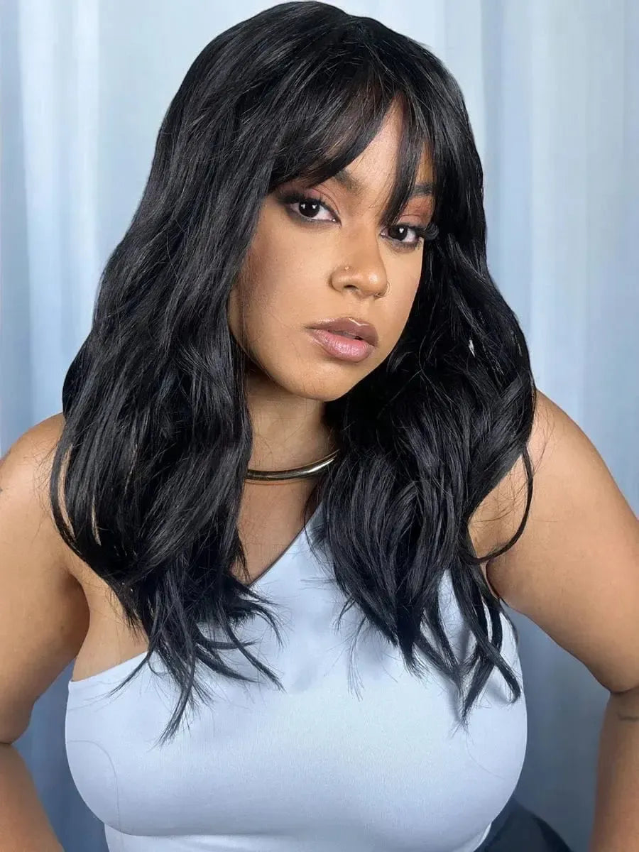 Peruca Loren Castanho Escuro com Franja Ondulada