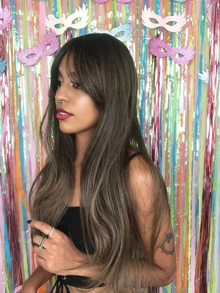Peruca Miriam Castanho com Luzes 2/10C Franja (Premium)