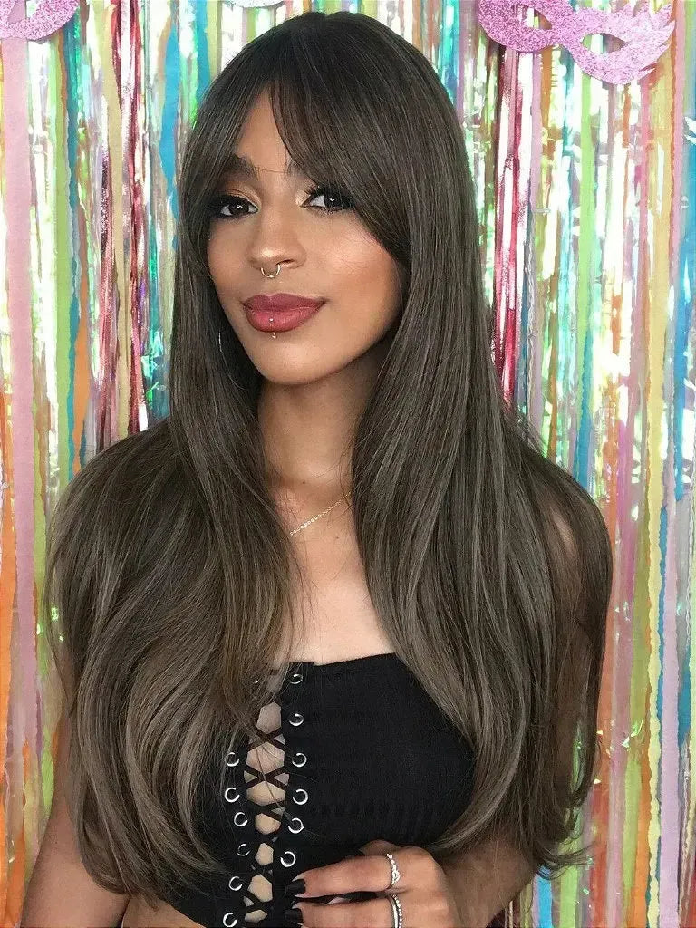Peruca Miriam Castanho com Luzes 2/10C Franja (Premium)