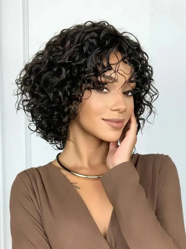 Peruca Wig Humana Klarissa Cacheada Castanho Escuro