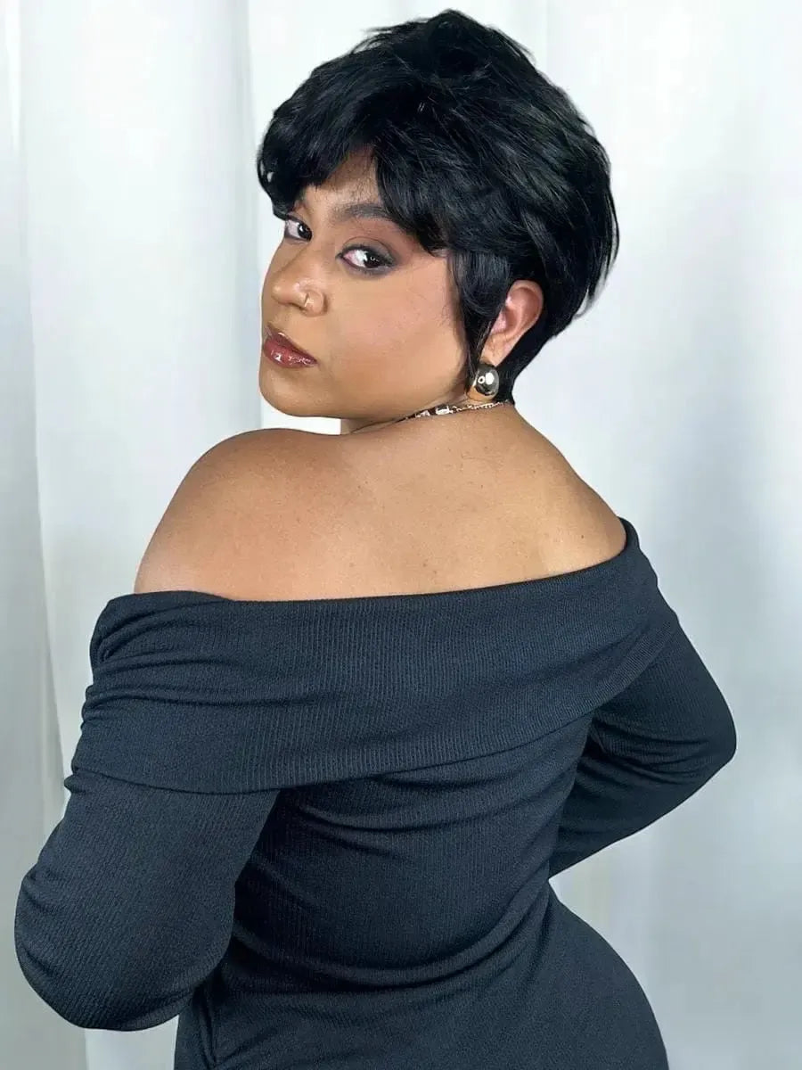 Peruca Wig Humana Lunna Curta Preta