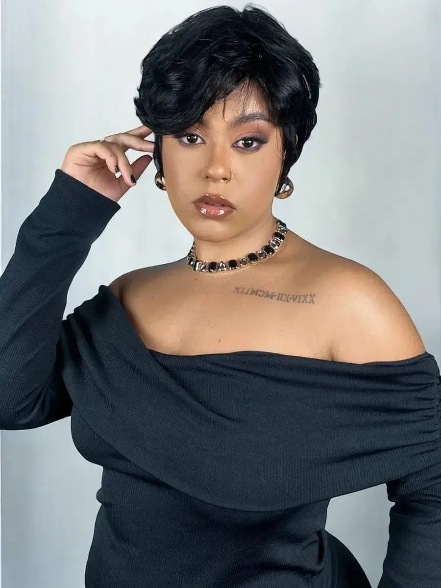 Peruca Wig Humana Lunna Curta Preta