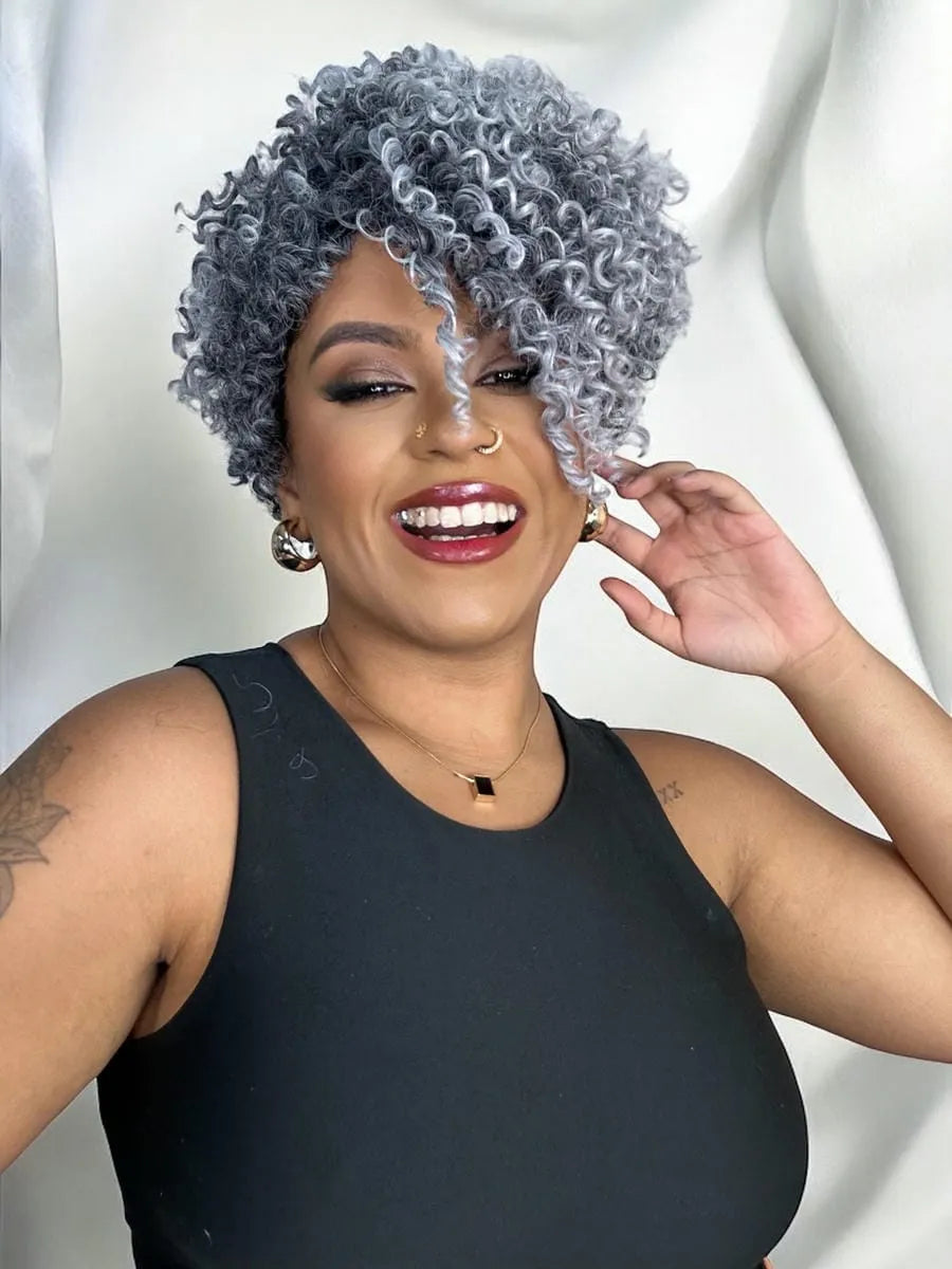 Peruca Wig Tik Tok Grisalha Cacheada
