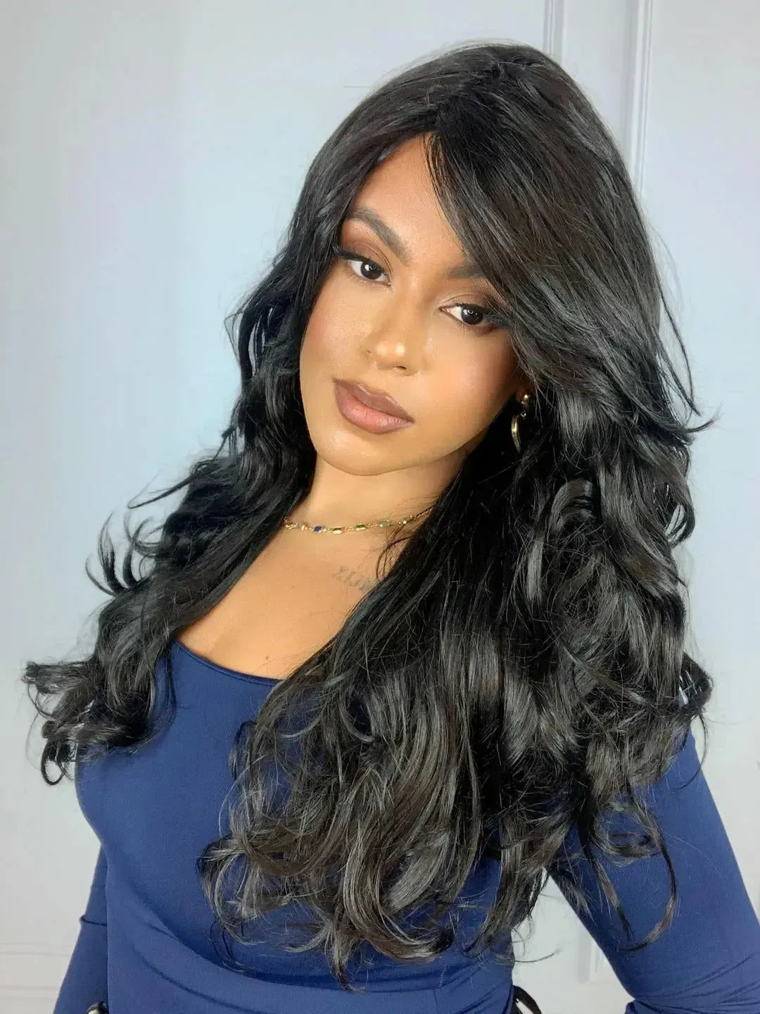 Wig Xavia Castanho Escuro Ondulada Franja